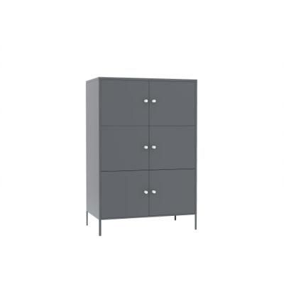 Storage Cabinet, 3-Tier Metal Office Cabinet, Multipurpose Storage Organiser Stand with 6 Doors, Gray