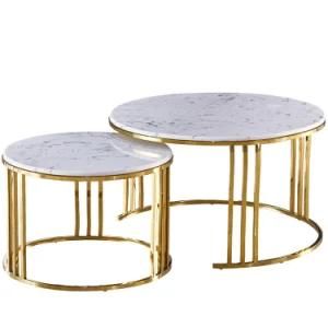 Modern White Black Marble Top Round Gold Nesting Coffee Table