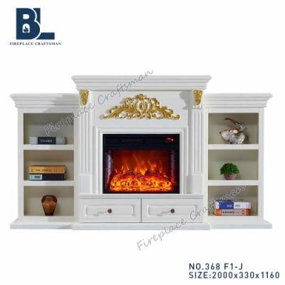 Home Furnitures Freestanding Solid Wooden Electric Fireplace Mantel Shelf TV Stand with Insert Decorating Design
