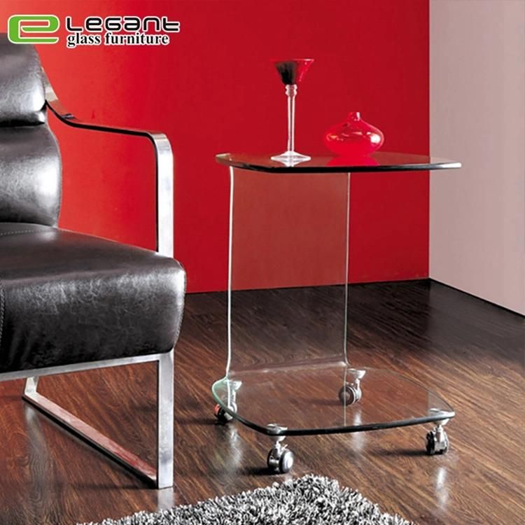 Simple Clear Hot Bending End Table with Wheels