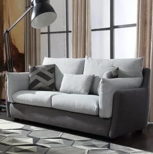 Gray Three Seat Fabric Sofa with Feather Pillow for Living Room Furniture
