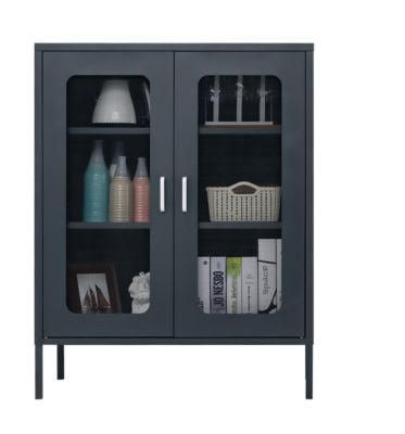 Modern Metal 3 Shelf Vertical Metal Home Furniture Storage Cabinet Mesh Door