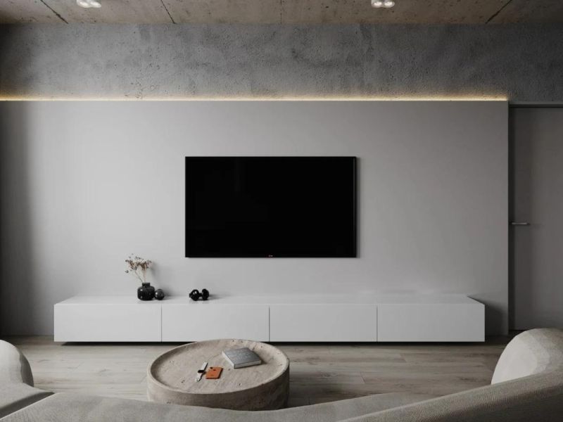 Modern Living Room Trendy White Wooden TV Stand Cabinet