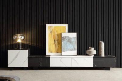 Black and White Marble Pattern Melamine Board and Solid Wood TV Cabinet