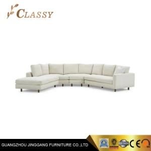 Stainless Steel Foot Corner Sofa Set with Clean Track Arms and White Cushion