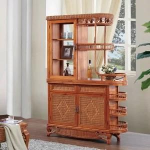 New Design Living Room Rattan Wooden Partition Divider Cabinet for Wine Storage