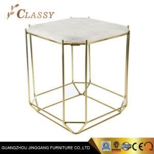 Hotel Living Room White Marble Side Table with Stainless Steel Frame