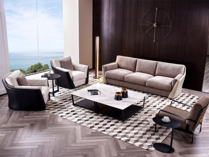 Luxury Modern Design Good Selling Realwood Veneer Top Real Marble Base Metal Stand Tube Living Room Coffee Side Table