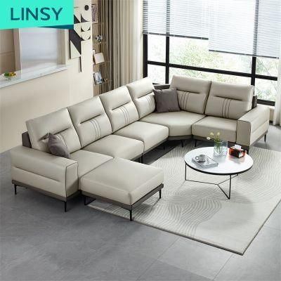 Linsy Luxury Italian Living Room Leather U Shaped Designs Couch Furniture Sofa Set Tbs061
