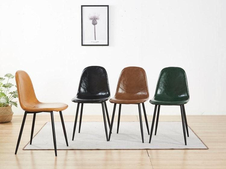 Nordic Italian Design PU Leather Dining Chair Antique Living Room Lounge Chair with Metal Leg