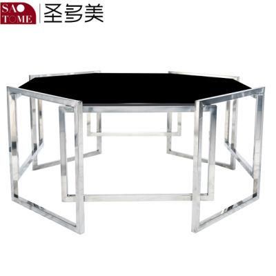 Modern Simple Stainless Steel Black Glass Octagon Coffee Table