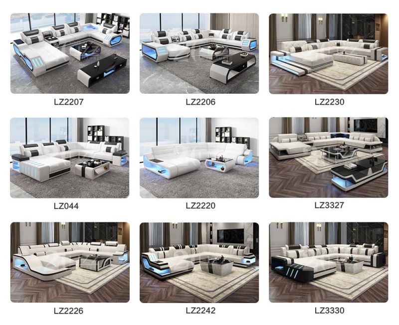Modern Home Furniture Functional Leather Sofa Set with USB/Bluetooth Speaker/Wireless Charging