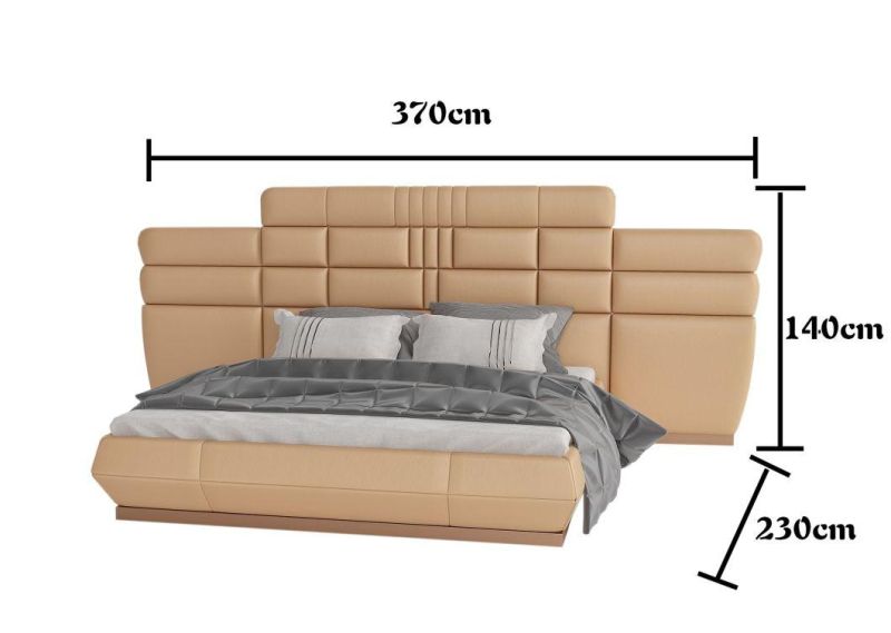Modern Apartment Hotel Room Furniture Luxury Italian Style PU Leather Queen Size Bed with Large Headboard