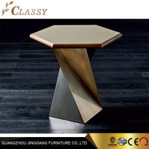 Modern Marble Side Table with Twist Stainless Steel Base in Chrome