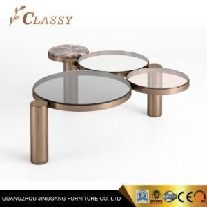 Small Round Matching Coffee Side Table with Tempered Glass in New Design and Modern Style