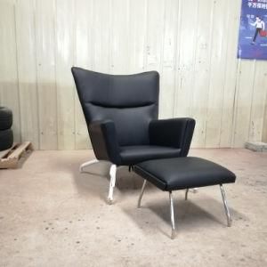 Modern Fabric Hans Wegner Upholstered Wing Customized Reclining High Back Stainless Steel Legs Lounge Chair and Ottoman