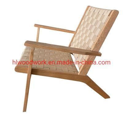 Saddle Chair Fabric Strip Woven with Arm, Ash Wood Frame Brown Color, Fabric Strip Woven, Living Room Chair Living Room Sofa