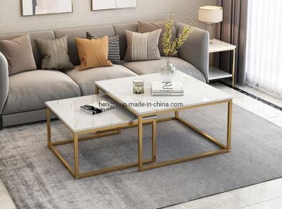 Modern Living Room Marble Leisure Tea Table Golden Metal Frame Side Table