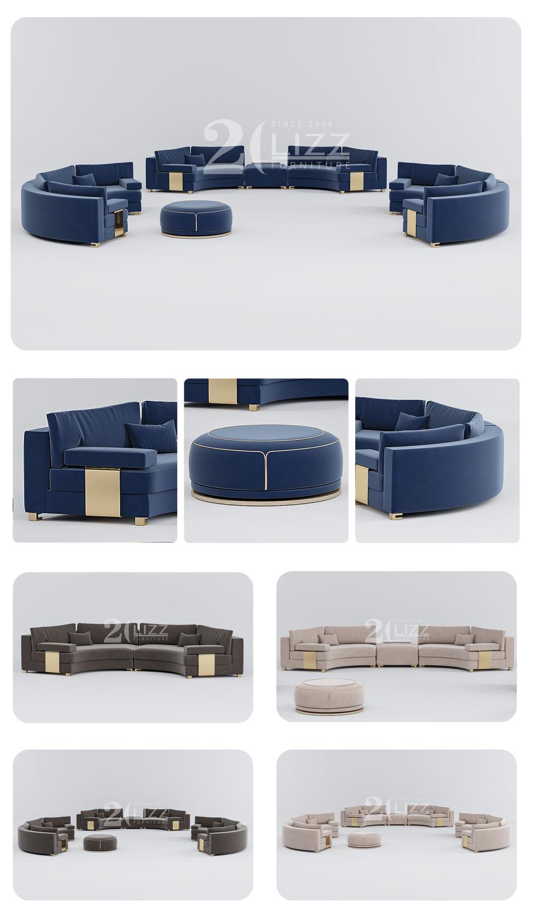 High Quality Modern Loung Couch Living Room Furniture Sectional Leisure Fabric Sofa Set with Metal Decor