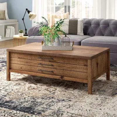 Natural Wood Vintage Oak Coffee Table Furniture with Storage Drawers for Living Room