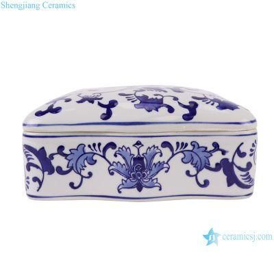 Blue and White Hand-Painted Flower Patterned Rectangular Sugar Jar