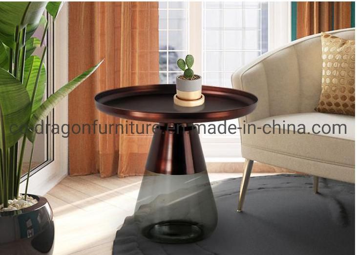New Design Home Furniture Glass Coffee Table with Metal Top