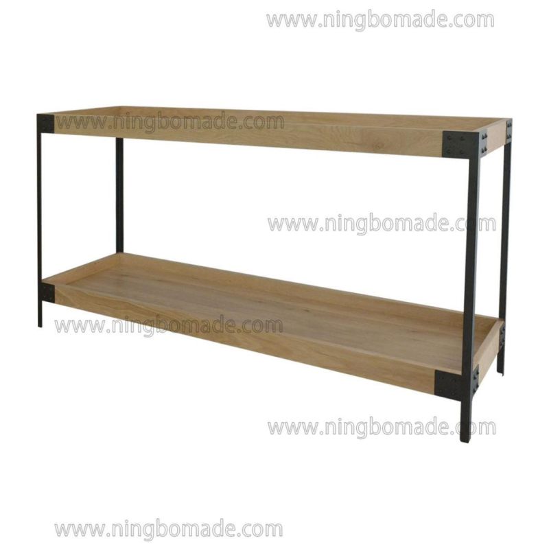 Nordic Country Farm House Design Furniture Light Nature Oak and Black Iron Tray Top Console Side Table