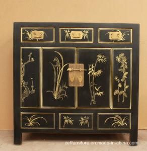 Chinoiserie Hand Painted Furniture Wood Black Home Cabinet