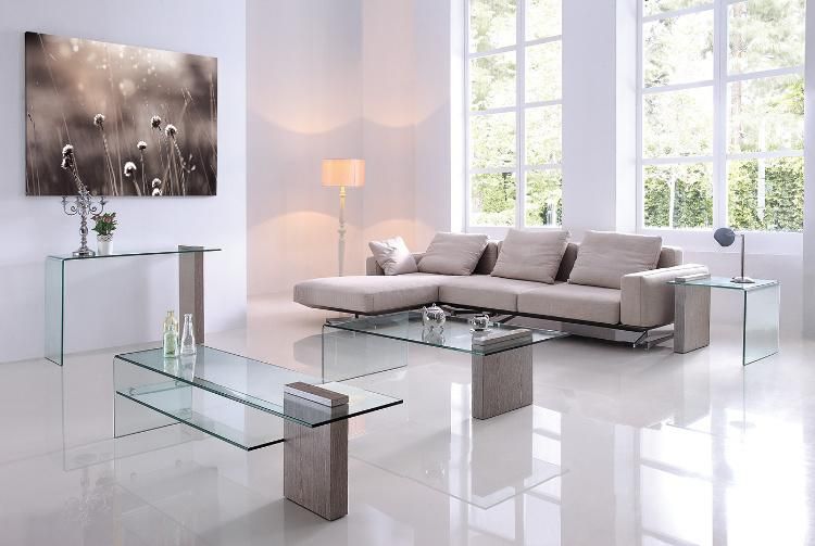 Home Furniture 12mm Clear Bent Glass MDF Side Coffee Table