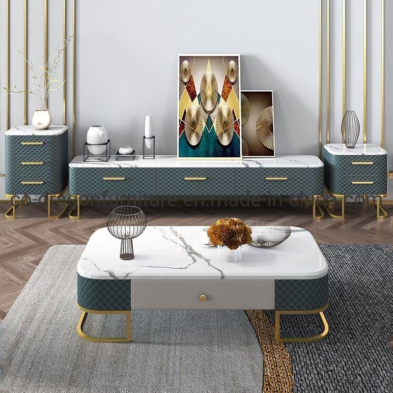 Luxury Living Room Furniture Steel Coffee Table with Marble Top