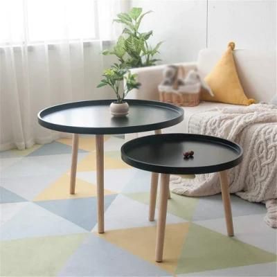 Factory Cheap Price Modern Wooden Side Table Tea Table for Living Room Round Tray Coffee Table with Solid Wood Leg