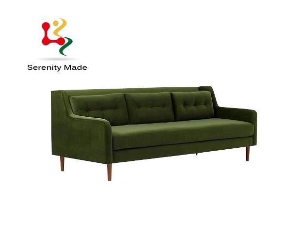 Living Room Furniture Green Fabric Upholstered Couch Sofas with Wooden Legs