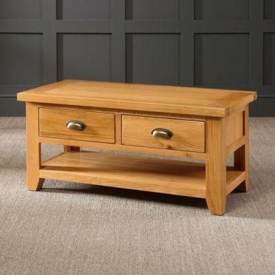 Wooden Oak 2 Drawer Tea Table/Coffee Table with Shelf