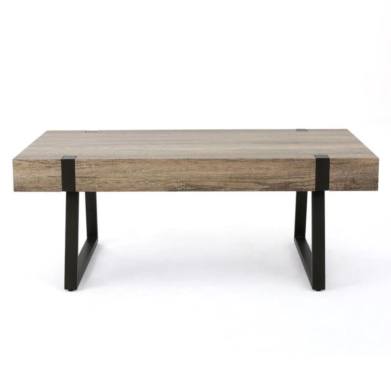 Natural Wood Canyon Gray Coffee Table Furniture with Metal Frame for Living Room