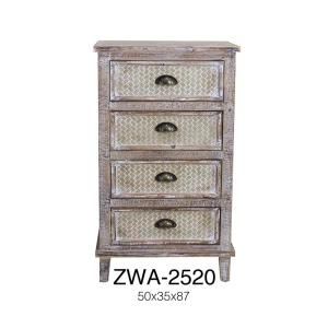 Yiya Weaving Finish Tall Side Table with Four Drawer