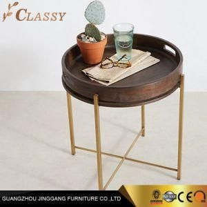 Quality Classic Luxury Wood Side Table with Golden Metal Legs