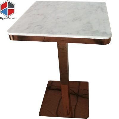 OEM Wholesale Square Marble Coffee Table Carrara White Rose Gold Frame Brushed Leg