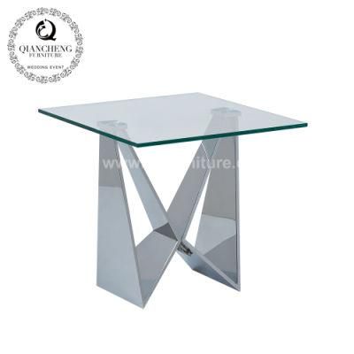 Mirror Glass Design Stainless Steel Base Corner Side Table