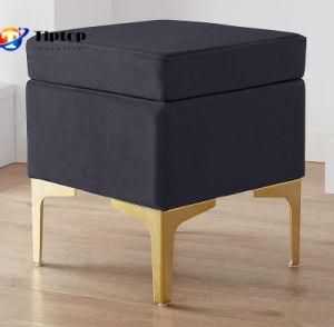 Living Room Furniture Golden Stainless Steel Base Velvet Modern Footstool Pouf Ottoman Square