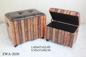 Antique Bamboo Look Storage Stool Ottoman