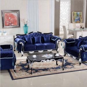 Antique Home Furniture Sapphire Blue Fabric Sofa E126