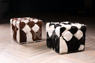Cowhide Fur Furniture Ottoman Footstool Pouf for Living Room Hotel Usage