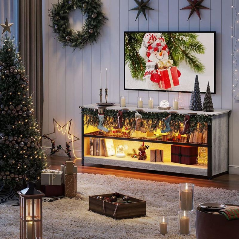 Modern Light Gray Gaming TV Stand TV Cabinet TV Console for Living Room