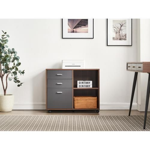 Walnut and Dark Grey Horizontal Filing Cabinet, Printer Holder, Metal Printer Cabinet.