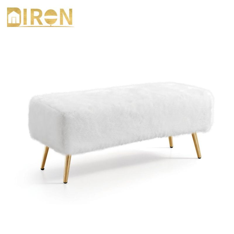 Wholesale Fashion Modern Rectangle White Velvet Fabric Seat Stool Ottoman