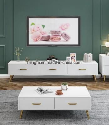 Factory Living Room Golden Plated Furniture Metal Legs Marble Top Cabinet TV Stand