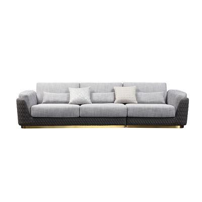 European Leather Fabric Sofa Living Room 3+2+1 Couch Gold Luxury Stainless Steel Sofas for Living Room