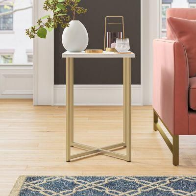 Modern Metal Wrap Faux White/Gold Accent Coffee Tables with Metal Base for Living Room