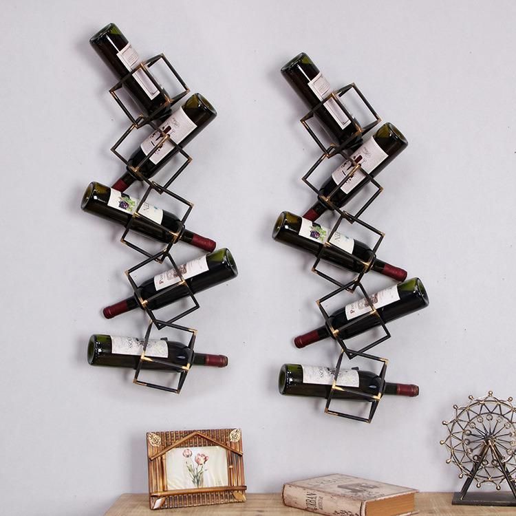 Retro Industrial Style Wine Rack Iron Wall Hanging Bronze Wine Holder Bar Wall Decoration 5 Bottles Black Metal Wine Rack
