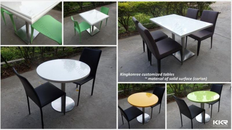 Two Seater Stone Acrylic Solid Surface White Table Top for Food Court